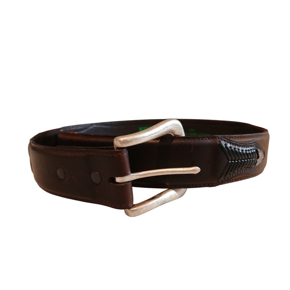 Resistol Brown Full Grain Leather Western Belt Silver Tip Mens Size 34
